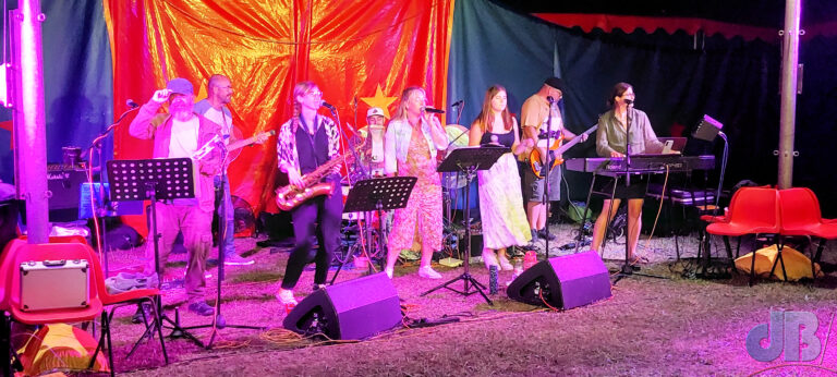 Norfolk wedding band "Night Train" performing on The Pastures, Blakeney